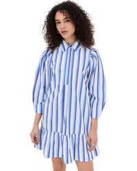Ganni - Stripe Cotton Mini Shirt Dress - Lyst