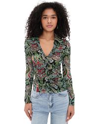 Alice + Olivia - Portia Ruched Mesh Button Down - Lyst