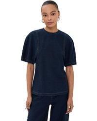 Tibi - Barre Denim Knit Sculpted Shrunken T-Shirt - Lyst