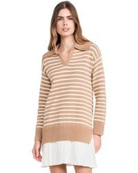 English Factory - Striped Mixed Media Pleated Dress - Lyst