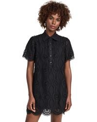 English Factory - Scallop Embroidered Cotton Mini Shirt Dress - Lyst