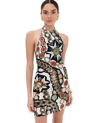 Area - Gemstone Chain Printed Halter Mini Dress - Lyst