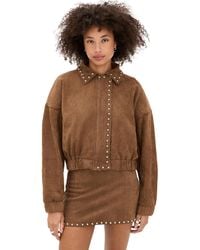 Moon River - Stud Detail Zipper Front Faux Suede Jacket - Lyst
