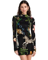 Monse - Long Sleeve Print Velvet Cocktail Dress - Lyst