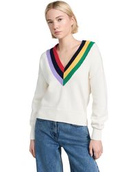 Clare V. - Care V. Varsity Sweater Cream Cotton W/ Muti Stripe - Lyst