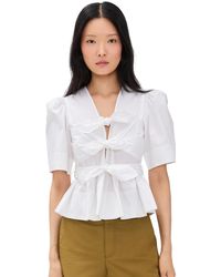 Ganni - Washed Stretch Cotton Tie Strap Blouse - Lyst