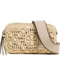 Tory Burch - Miller T Monogram Raffia Mini Crossbody Bag - Lyst