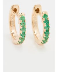 EF Collection 14k Gold Emerald Mini Huggie Earrings - Metallic