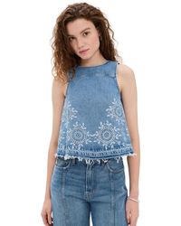 Ganni - Broderie Anglaise Denim Top - Lyst