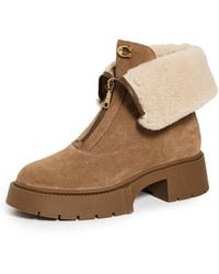 COACH - Leah Platform Suede Shearling Zip Booties - Lyst