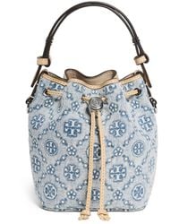 Tory Burch - T Monogram Denim Mini Bucket Bag - Lyst