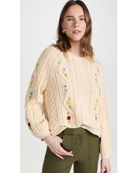 The Great The Floral Cable Pullover - Natural