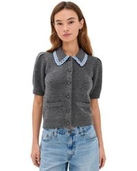 English Factory - Lace Trimmed Puff Sleeve Knit Cardigan - Lyst