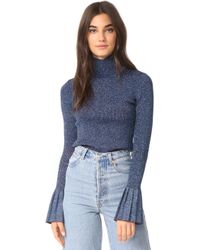 Carven Metallic Pleated Sleeve Sweater - Blue