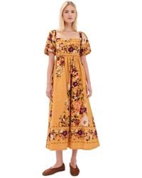 Moon River - Puff Sleeve Square Neck Midi Dress - Lyst