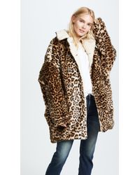 R13 Leopard Hunting Faux Fur Coat - Multicolour