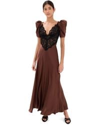 Rodarte - Silk Satin Short Sleeve Dress With Lace Details - Lyst