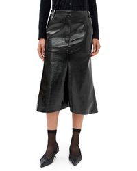 Tibi Lightweight Stretch Patent Skirt in Brown | Lyst