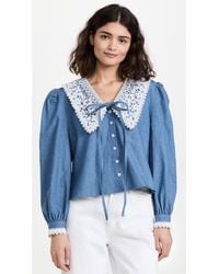 ROKH Shirt With Lace Collar - Blue