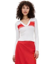 MSGM - Long Sleeve Collar Pullover Polo With Stripe - Lyst