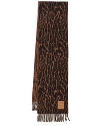 Ganni - Compact Leopard Wool Scarf - Lyst