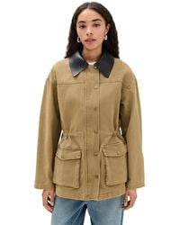 Pixie Market - Faux Leather Collar Barn Jacket - Lyst