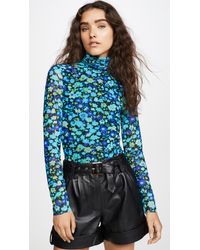 Ganni Printed Mesh Top - Blue