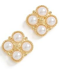 Kenneth Jay Lane - Post Earrings With 4 Pearl Cabochons - Lyst