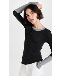 Enza Costa Cashmere Colorblock Fitted Crew - Grey