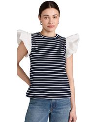 English Factory - Englih Factory Tripe Knit With Poplin Puff Leeve Top - Lyst