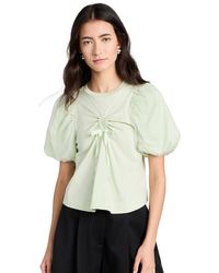 Simone Rocha - Cropped Ruched Bow T-shirt With Tue Overay Seeve - Lyst