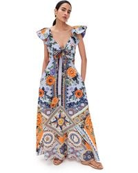 CAMILLA - Tie Front Frill Sleeve Long Dress Luscious - Lyst