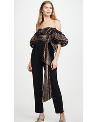 Self-Portrait Stripe Sequin Jumpsuit - Black