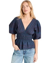 Sea - Ea Mable Cambric Puff Leeve Pleated Top - Lyst