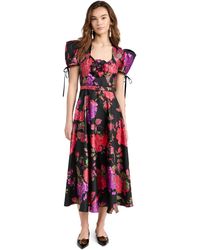 Rodarte - Red And Purple Floral Printed Silk Twill Dress - Lyst
