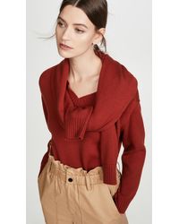 Monse Tie Neck Cold Shoulder Sweater - Red