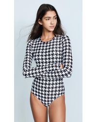 Cover - Long-sleeve Houndstooth One-piece Swimsuit - Lyst