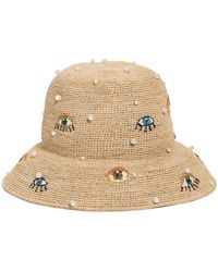 Lele Sadoughi - Embroidered Raffia Bucket Hat - Lyst