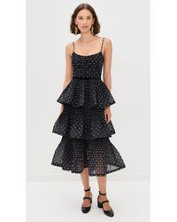 Zimmermann Burnout Pleated Midi Dress in Black | Lyst