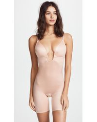 Spanx Suit Your Fancy Plunge Low-back Mid-thigh Bodysuit - Natural