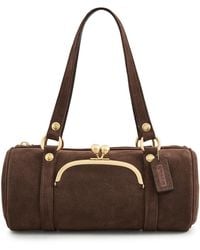 COACH - Suede Kisslock Barrel Bag - Lyst