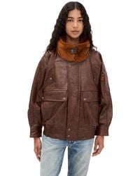 R13 - Leather Flight Jacket With Shearling Collar - Lyst