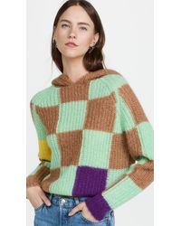 ANDERSSON BELL Mohair Checkerboard Knit Hoodie - Multicolor
