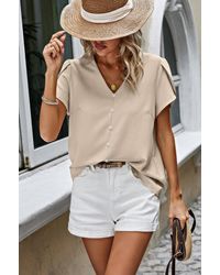 TRUEDAMES - Solid Button Trim V Neck Loose Fit Blouse - Lyst