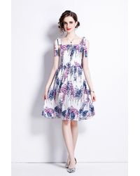Kaimilan - Purple Day A-line Off The Shoulder Strap Knee Floral Dress - Lyst