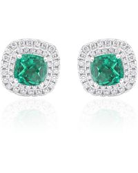 Pompeii3 - 4ct Emerald & Lab Grown Diamond Cushion Halo Studs - Lyst
