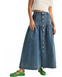 Miou Muse - Button Front Bohemian Denim Maxi Skirt - Lyst