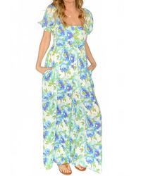 Bucketlist - Floral Poof Sleeve Smocked Back Jumpsuit - Lyst