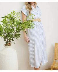 Blu Pepper - Stripe Button Down Belted Midi Shirt Dress - Lyst