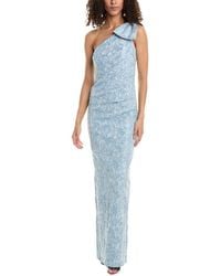 Teri Jon - One-shoulder Bow Abstract Print Jacquard Gown - Lyst